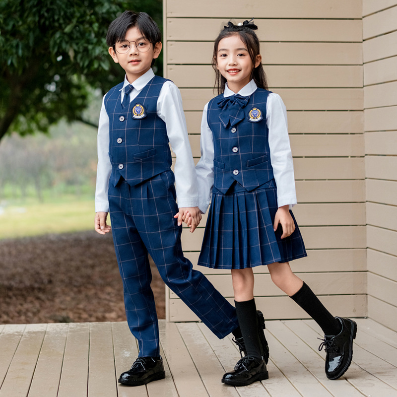 Baby Q Clothing - Детский британский клетчатый жилет, рубашка, костюм,
